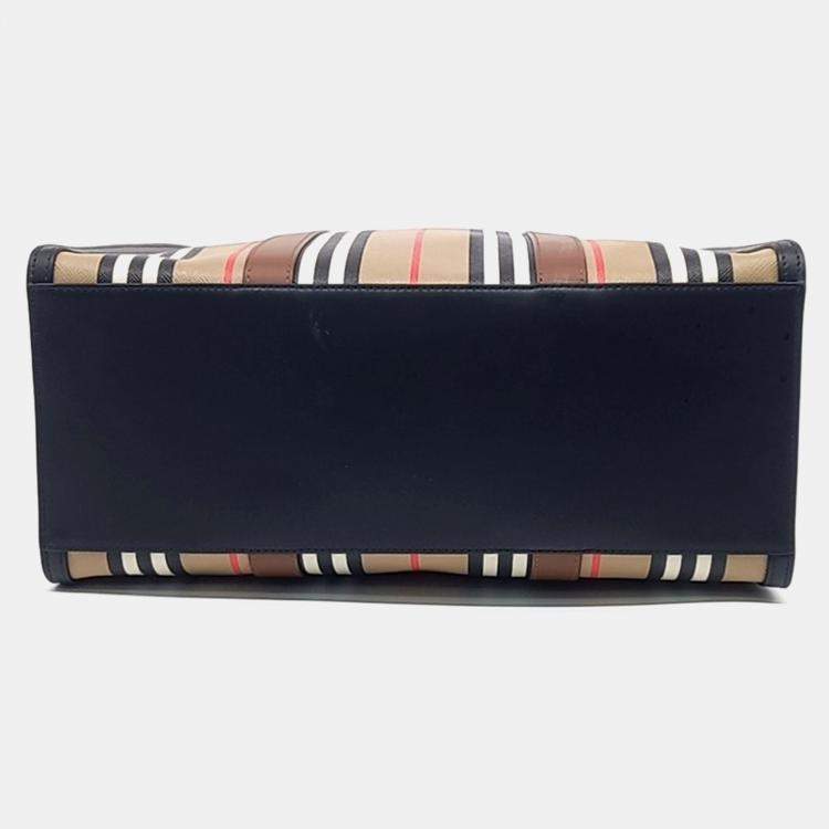 Pre Owned Burberry Beige Canvas Icon Stripe Tote Bag