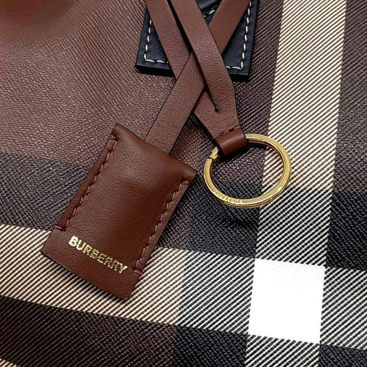 Pre Owned Burberry Brown Leather Check Bowling Bag