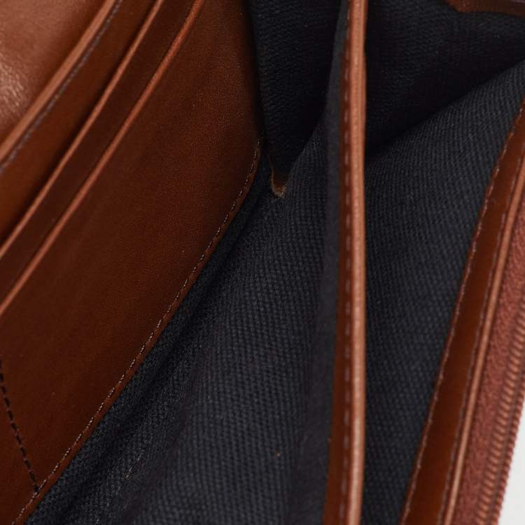 Pre Owned Burberry Brown/Beige Fabric and Leather Leighton Continental Wallet           