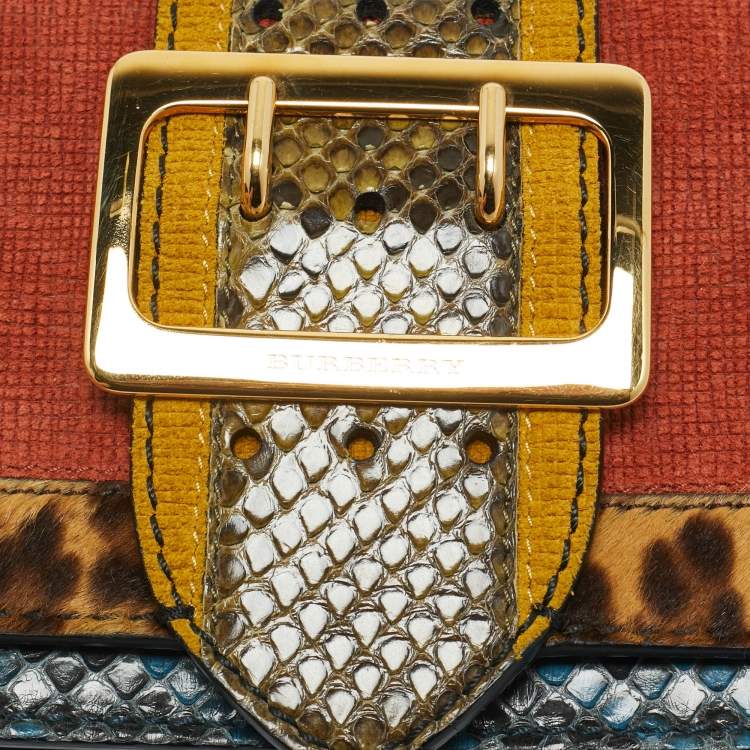 Pre Owned Burberry Multicolor Leopard Pint Calfhair, Suede and Python Buckle Crossbody Bag