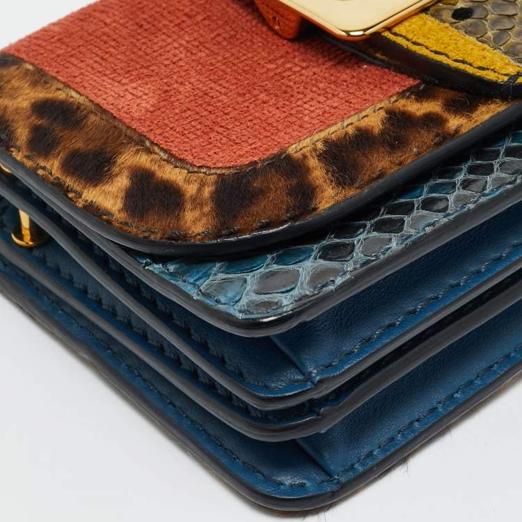 Pre Owned Burberry Multicolor Leopard Pint Calfhair, Suede and Python Buckle Crossbody Bag