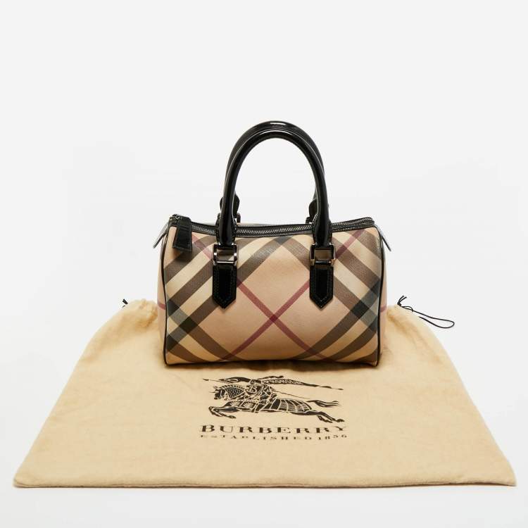 Pre Owned Burberry Black/Beige Nova Check PVC and Leather Chester Boston Bag