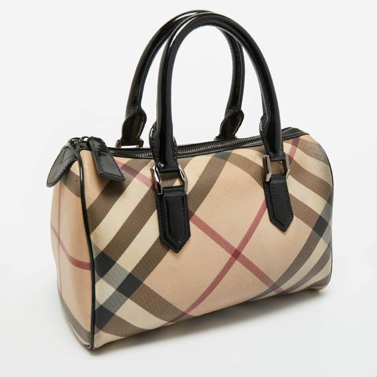 Pre Owned Burberry Black/Beige Nova Check PVC and Leather Chester Boston Bag