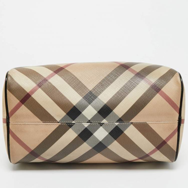 Pre Owned Burberry Black/Beige Nova Check PVC and Leather Chester Boston Bag