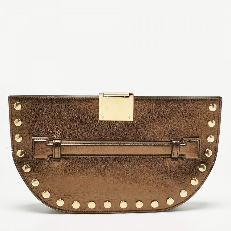 Pre Owned Burberry Bronze Leather Studded Olympia Clutch