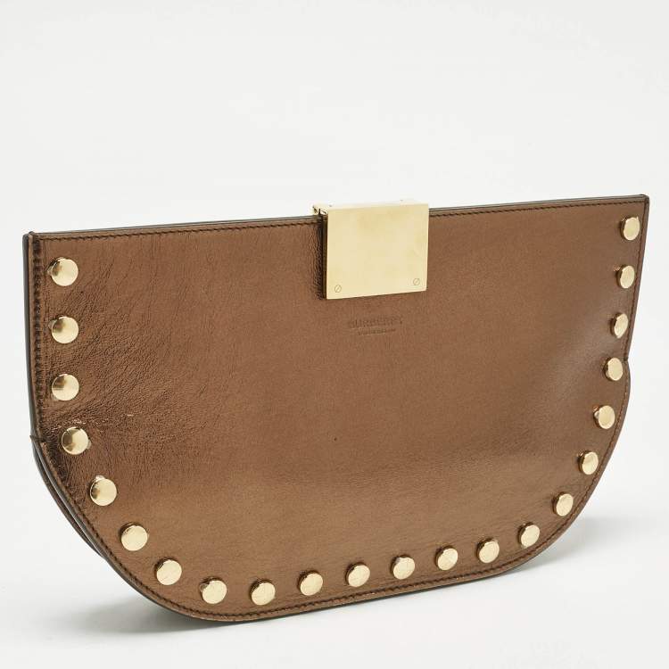 Pre Owned Burberry Bronze Leather Studded Olympia Clutch