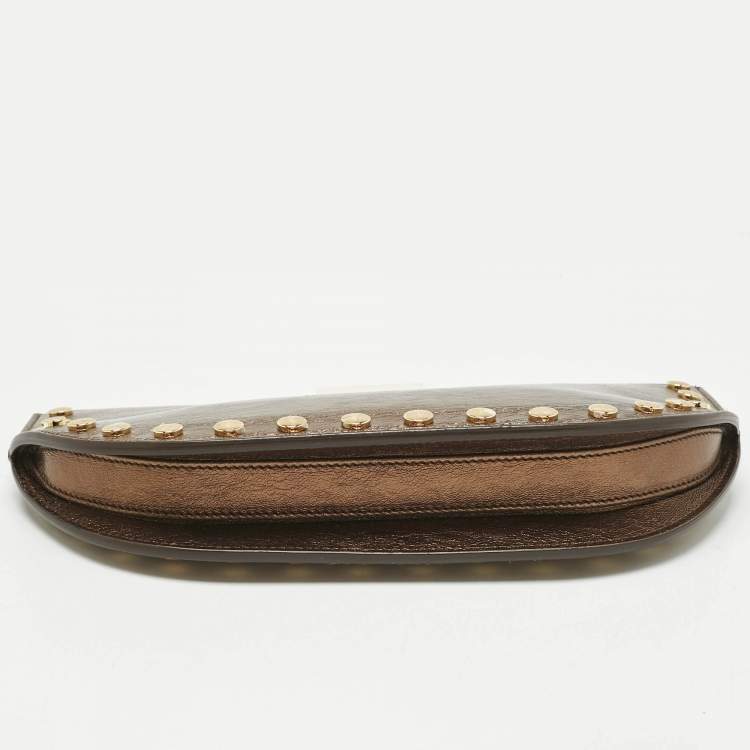 Pre Owned Burberry Bronze Leather Studded Olympia Clutch