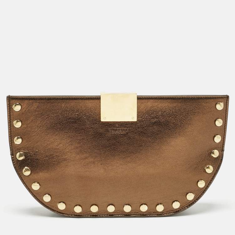 Pre Owned Burberry Bronze Leather Studded Olympia Clutch