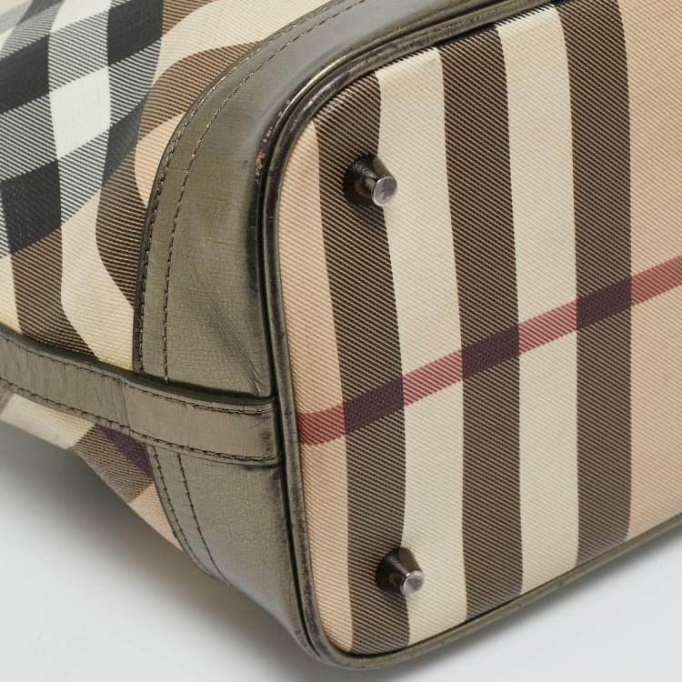 Pre Owned Burberry Beige/Metallic Nova Check PVC and Patent Leather Eden Tote
