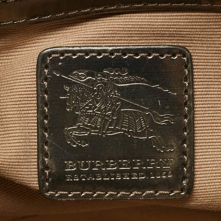 Pre Owned Burberry Beige/Metallic Nova Check PVC and Patent Leather Eden Tote