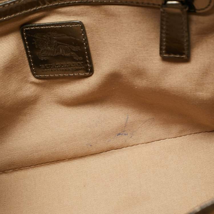 Pre Owned Burberry Beige/Metallic Nova Check PVC and Patent Leather Eden Tote