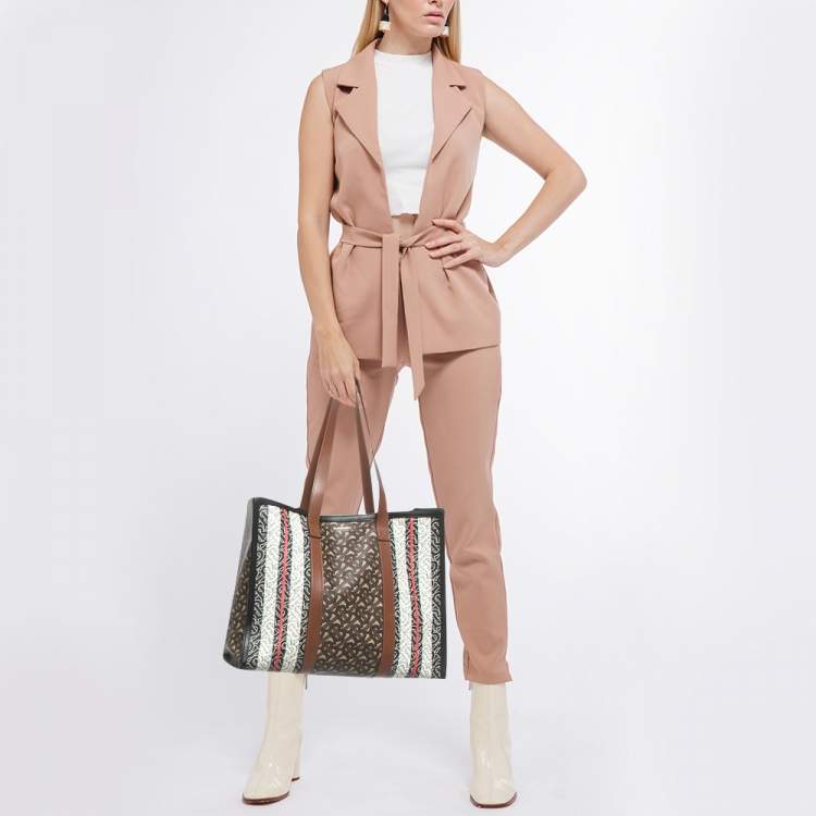Pre Owned Burberry Multicolor Monogram Stripe E-Canvas Portrait Tote
