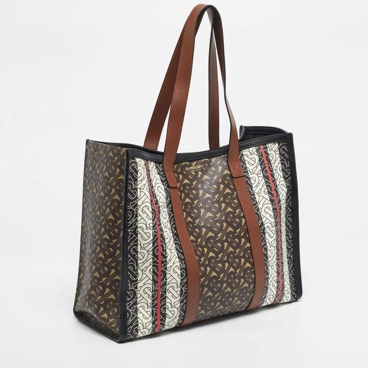 Pre Owned Burberry Multicolor Monogram Stripe E-Canvas Portrait Tote