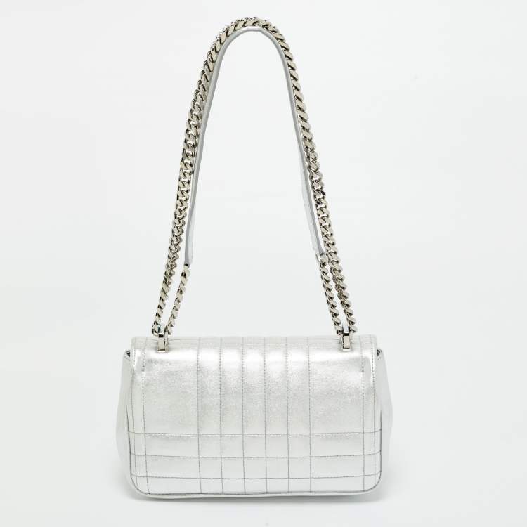 Pre Owned Burberry Silver Quilted Leather Small Lola Shoulder Bag