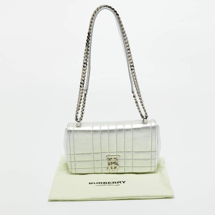 Pre Owned Burberry Silver Quilted Leather Small Lola Shoulder Bag