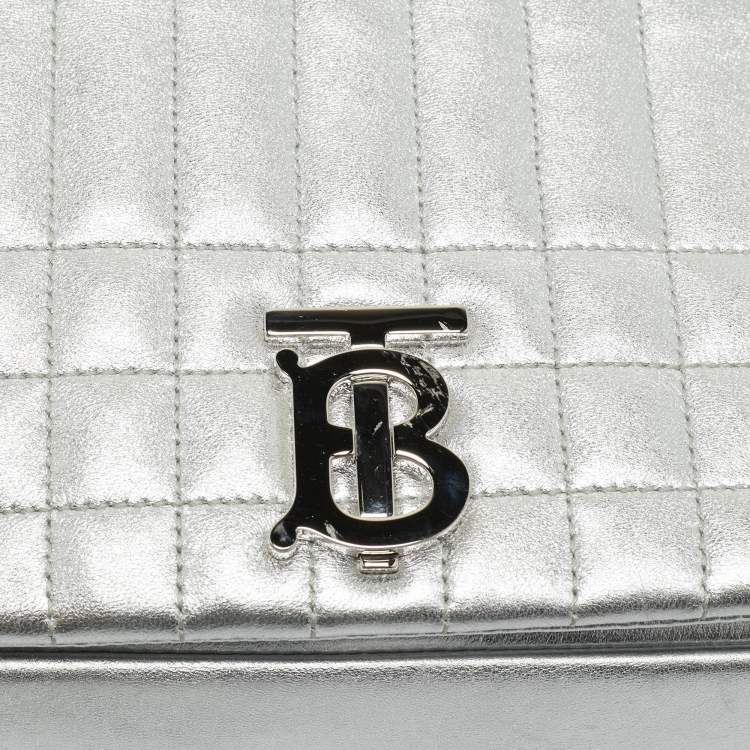Pre Owned Burberry Silver Quilted Leather Small Lola Shoulder Bag