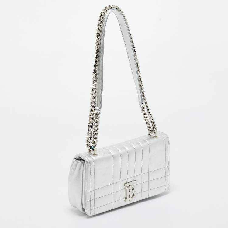 Pre Owned Burberry Silver Quilted Leather Small Lola Shoulder Bag