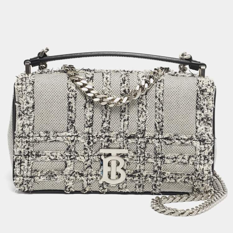 Pre Owned Burberry White/Black Needle Punch Check Canvas Small Lola Shoulder Bag