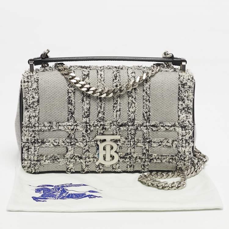 Pre Owned Burberry White/Black Needle Punch Check Canvas Small Lola Shoulder Bag