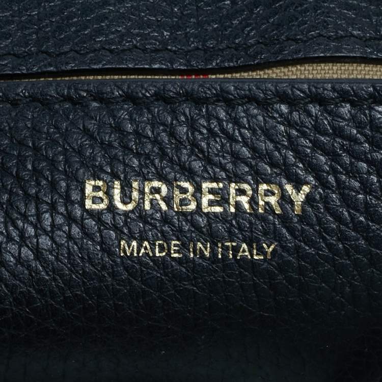 Pre Owned Burberry Black/Beige  House Check Fabric and Leather Note Shoulder Bag