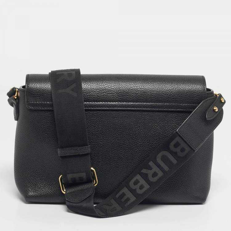 Pre Owned Burberry Black/Beige  House Check Fabric and Leather Note Shoulder Bag