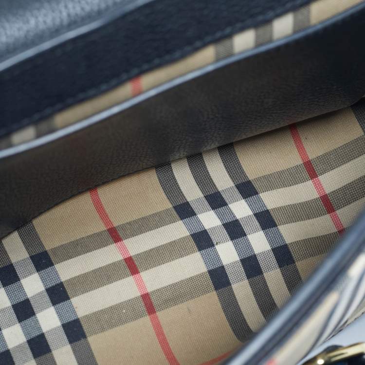 Pre Owned Burberry Black/Beige  House Check Fabric and Leather Note Shoulder Bag