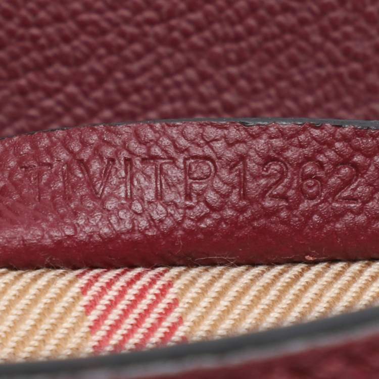 Pre Owned Burberry Burgundy Grainy Leather Small Buckle Tote