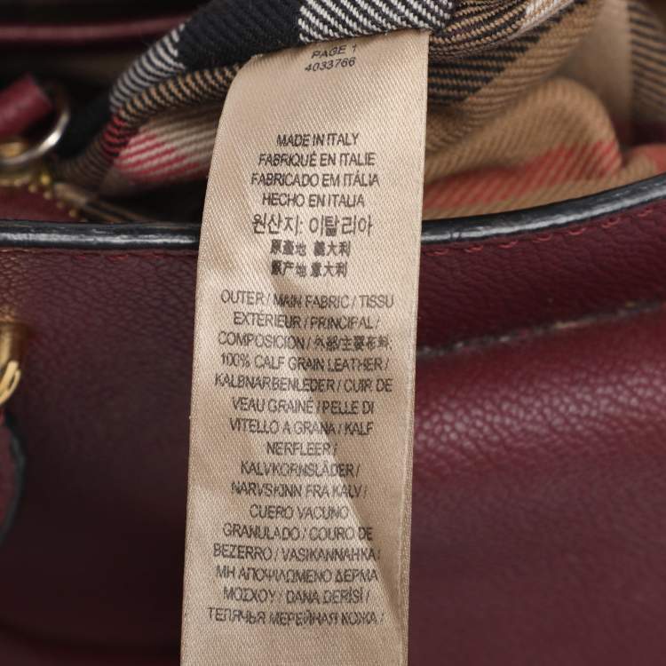 Pre Owned Burberry Burgundy Grainy Leather Small Buckle Tote