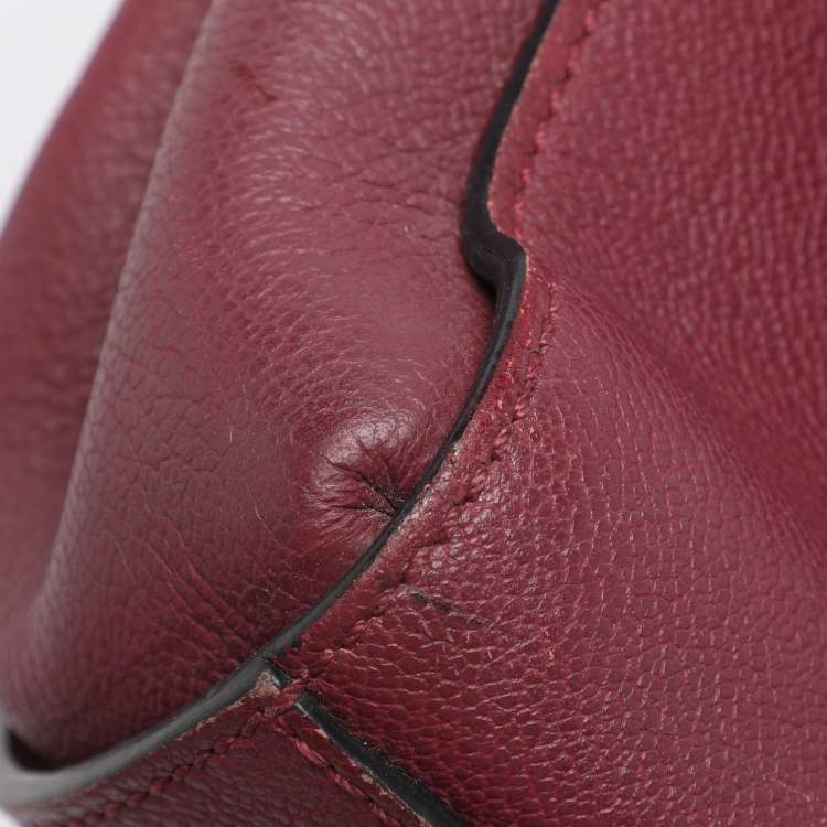 Pre Owned Burberry Burgundy Grainy Leather Small Buckle Tote
