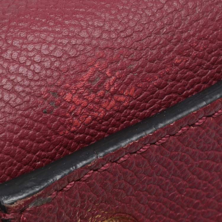 Pre Owned Burberry Burgundy Grainy Leather Small Buckle Tote