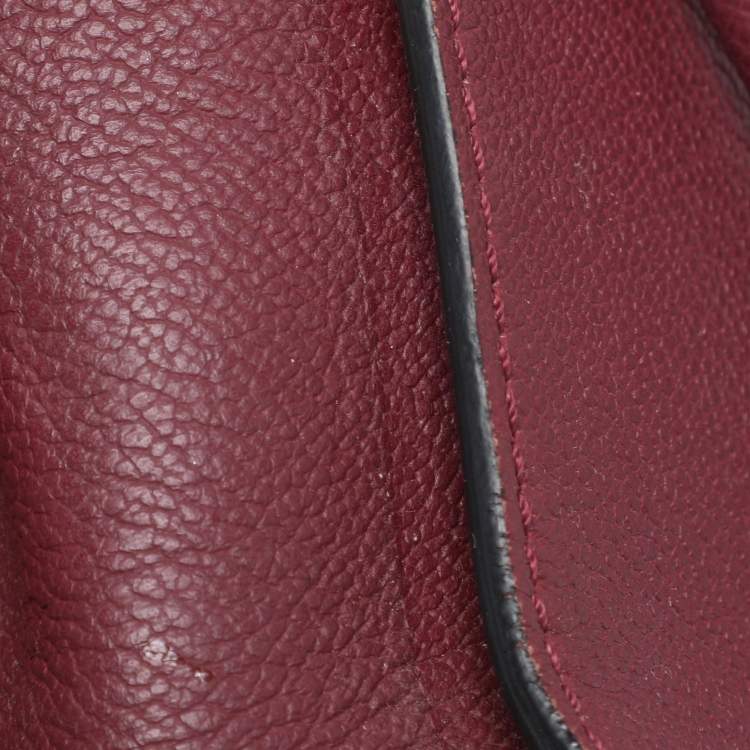 Pre Owned Burberry Burgundy Grainy Leather Small Buckle Tote