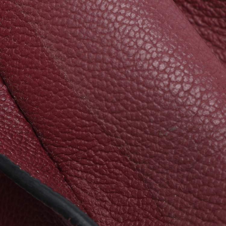 Pre Owned Burberry Burgundy Grainy Leather Small Buckle Tote