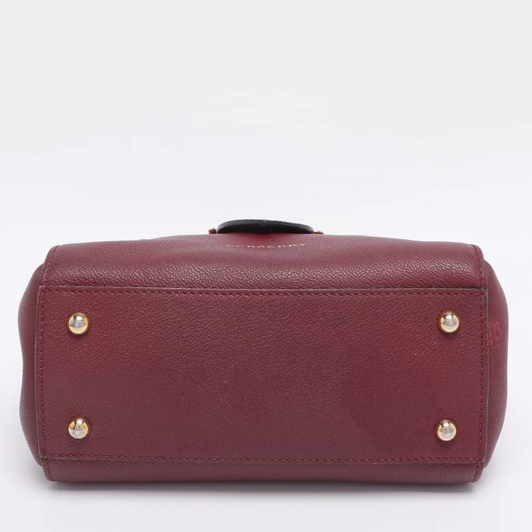 Pre Owned Burberry Burgundy Grainy Leather Small Buckle Tote