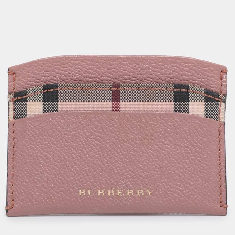 Pre Owned Burberry Old Rose Canvas and Leather Card Holder