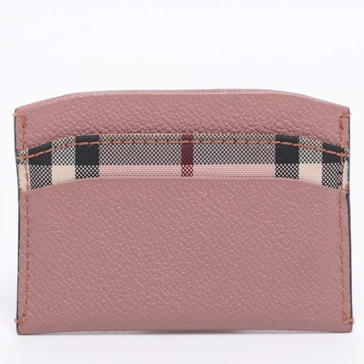 Pre Owned Burberry Old Rose Canvas and Leather Card Holder