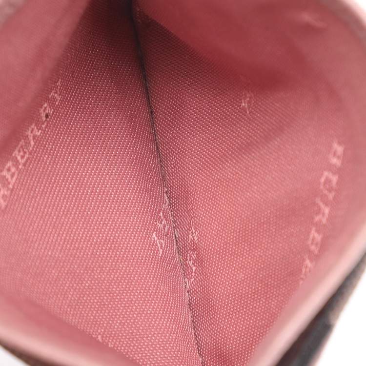 Pre Owned Burberry Old Rose Canvas and Leather Card Holder