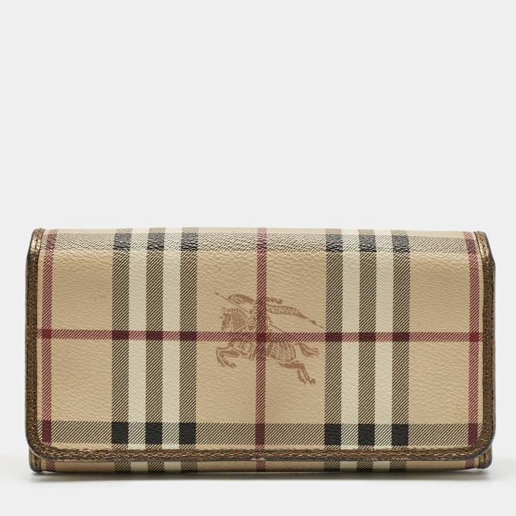 Pre Owned Burberry Beige/Bronze Coated Canvas Flap Continental Wallet