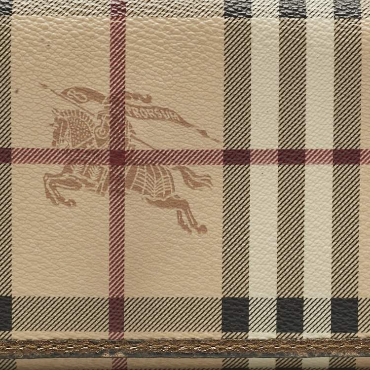 Pre Owned Burberry Beige/Bronze Coated Canvas Flap Continental Wallet