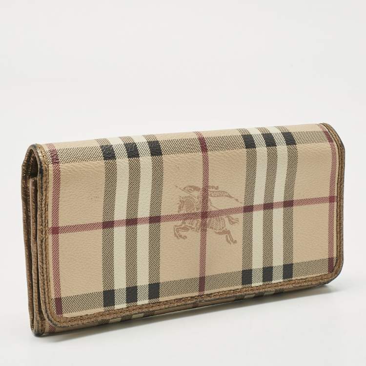 Pre Owned Burberry Beige/Bronze Coated Canvas Flap Continental Wallet