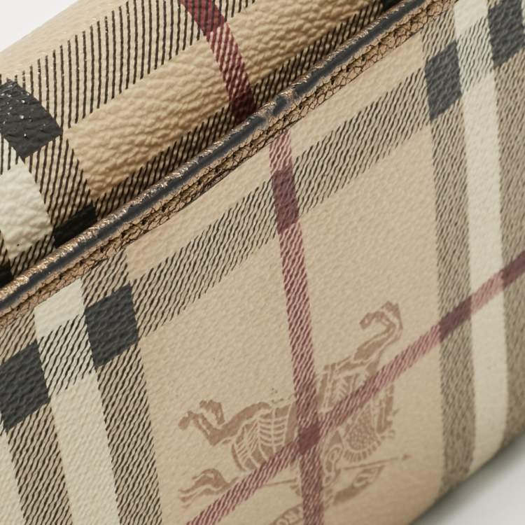 Pre Owned Burberry Beige/Bronze Coated Canvas Flap Continental Wallet