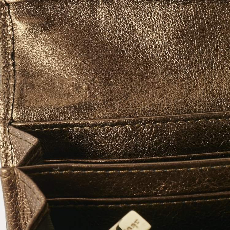 Pre Owned Burberry Beige/Bronze Coated Canvas Flap Continental Wallet