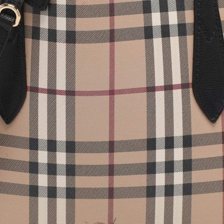Pre Owned Burberry Beige/Black Haymarket Check PVC and Leather Lavenby Reversible Tote