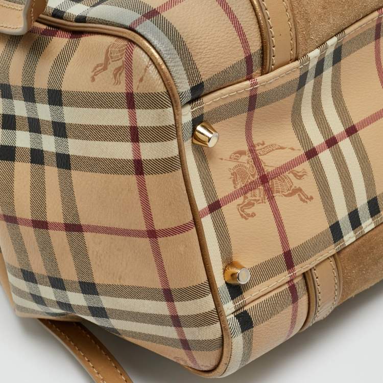 Pre Owned Burberry Beige Haymarket Coated Canvas and Suede Canterbury Tote