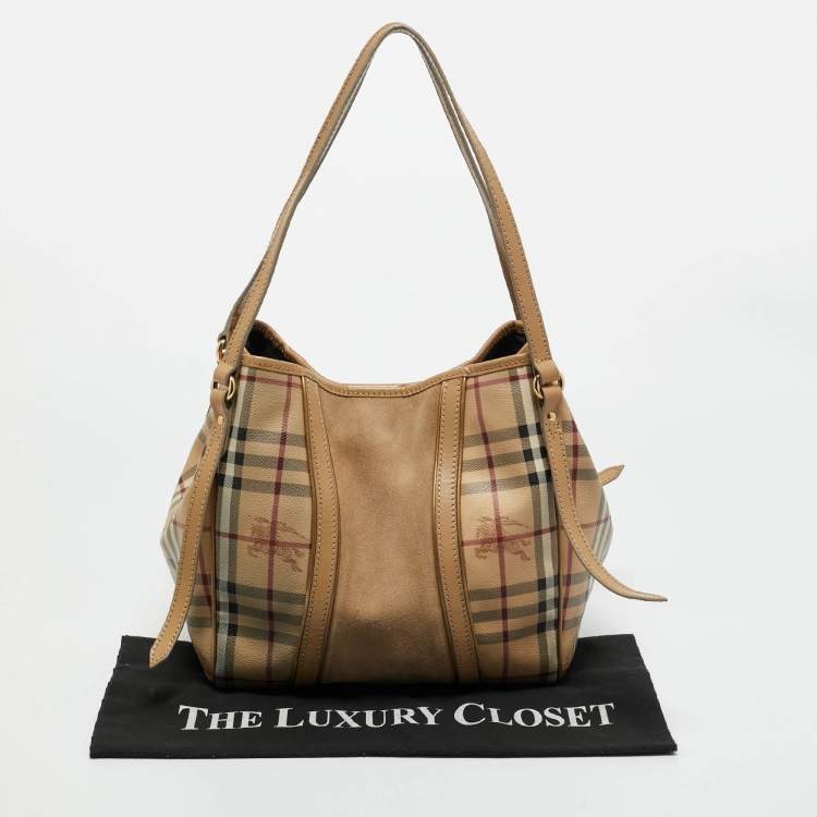 Pre Owned Burberry Beige Haymarket Coated Canvas and Suede Canterbury Tote