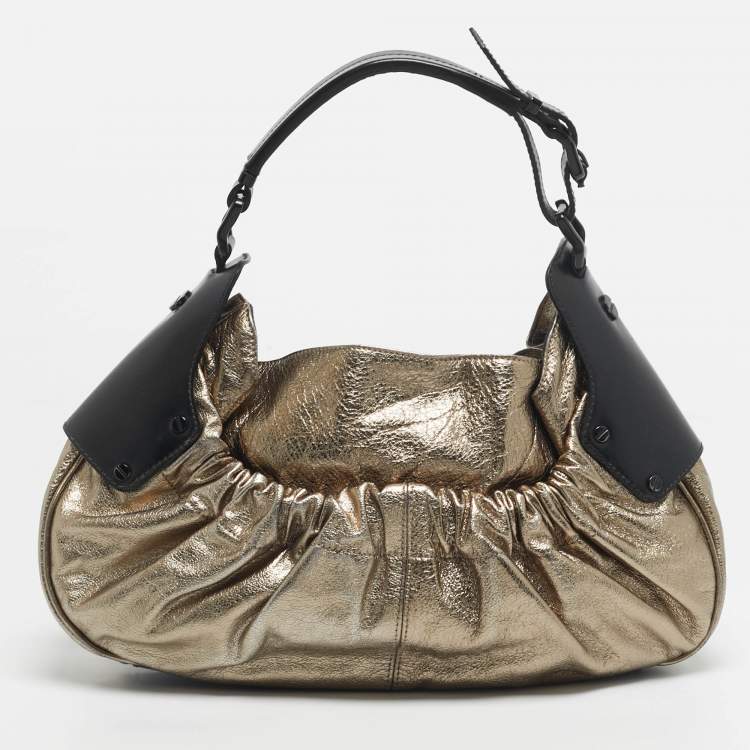 Pre Owned Burberry Goldstone Leather Warrior Drawstring Hobo