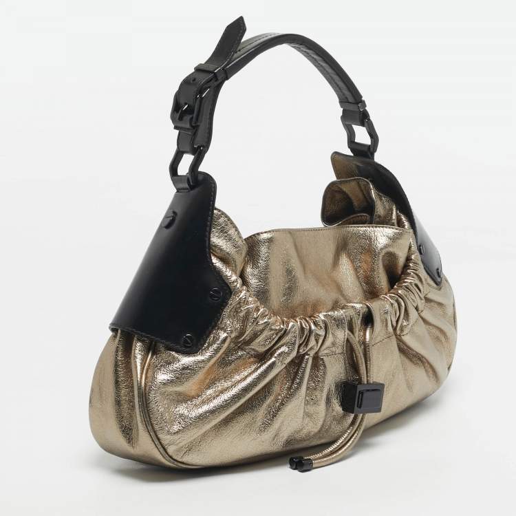 Pre Owned Burberry Goldstone Leather Warrior Drawstring Hobo