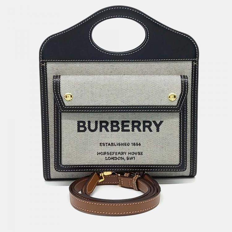 Pre Owned Burberry Black Grey Canvas and Leather Burberry Black Grey Pocket Bag Mini