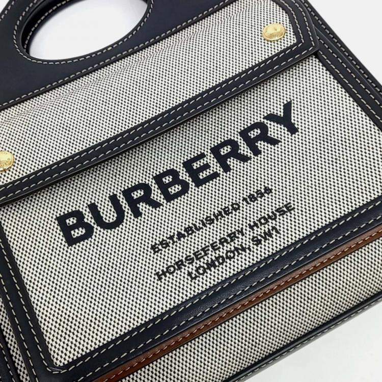 Pre Owned Burberry Black Grey Canvas and Leather Burberry Black Grey Pocket Bag Mini