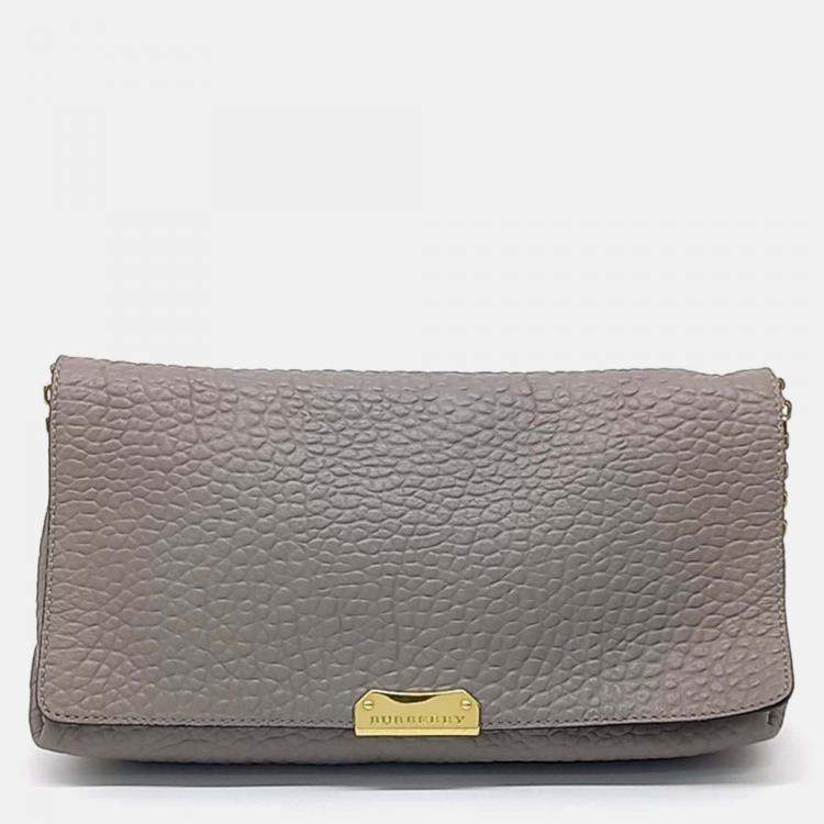 Pre Owned Burberry Grey Leather clutch and crossbody bag