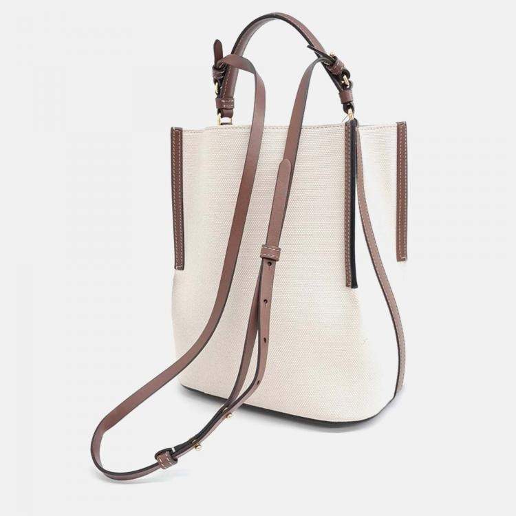 Pre Owned Burberry Brown Cream Fabric Canvas Peggy Bucket Bag